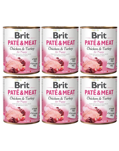 BRIT Pate&Meat puppy 6 x 800 g Hrana umeda pentru catei, pateu cu pasare