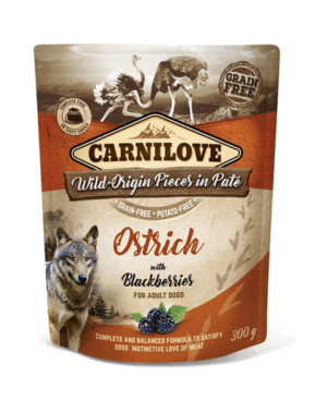 CARNILOVE Paté hrana umeda pentru caini cu strut si mure 300g