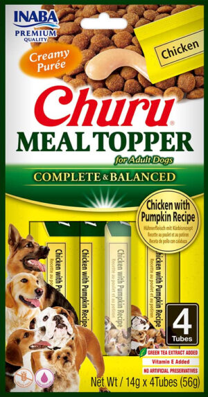 Churu Meal Topper Recompense Cremoase pentru Caini Reteta cu Pui si Dovleac 4 buc