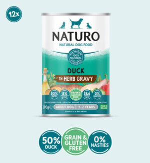 Conserva Naturo Adult cu Carne de Rata, Fructe si Legume in Sos cu Ierburi Aromatice 390g