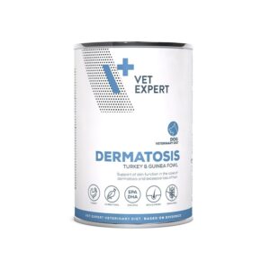 Hrana dietetica umeda pentru caini adulti Vet Expert Dermatosis Dog, curcan si bibilica, 400 g