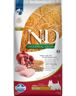 FARMINA N&D Low Grain Adult Mini Hrana uscata caini talie mica, cu pui si rodie 7 kg