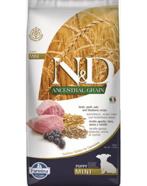 FARMINA N&D Low Grain Puppy Mini Hrana uscata pentru catelusi, cu miel si afine 7 kg