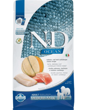 FARMINA N&D Ocean Hrana pentru caini adulti de talie medie si mare, cu peste, dovleac si pepene galben 2,5 kg