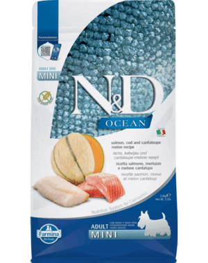 FARMINA N&D Ocean Hrana uscata pentru caini adulti de talie mica, cu somon, cod si pepene galben 2,5 kg