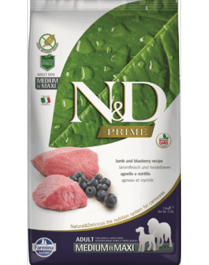 FARMINA N&D Prime Adult Medium/Maxi Hrana caine talie medie si mare, cu miel si afine 2,5 kg