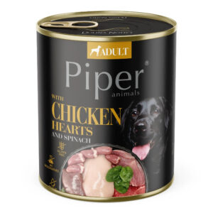 Hrana umeda pentru caini PIPER DOG, inimi de pui si spanac 800g 800g
