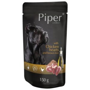 Hrana umeda pentru caini Piper Adult, Inimi de pui si Orez brun 150g