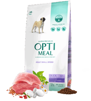 Hrana uscata pentru caini adulti de talie mica, Super Premium OPTIMEAL DRY FOOD, rata, 12kg