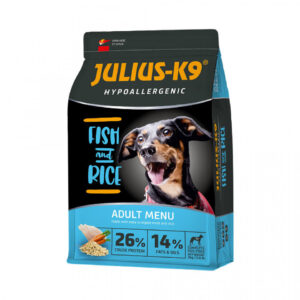 Julius K9 Adult – Hrana uscata caini, hipoalergenica – Peste si Orez – 12kg 12kg