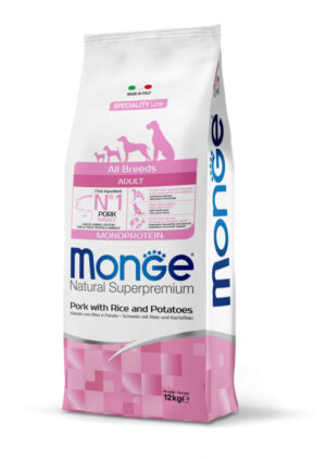 Monge Natural Superpremium Monoprotein Adult All Breeds – Porc si Orez – 12kg