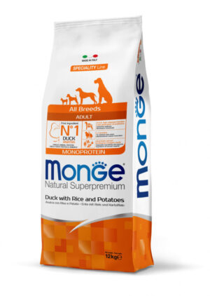Monge Natural Superpremium Monoprotein Adult All Breeds – Rata si Orez – 12kg