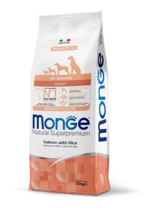 Monge Natural Superpremium Monoprotein Adult All Breeds – Somon si Orez – 12kg
