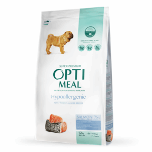 Optimeal Hipoalergenic Hrana uscata caini adulti de talie medie si mare – cu somon, 12kg