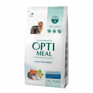 Optimeal Hrana uscata caini adulti de talie mica – cu somon, 1.5kg
