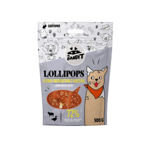 Recompense pentru caini, Mr Bandit LOLLIPOPS, miel si rata, 500g