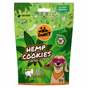 Recompense pentru caini Mr. Bandit HEMP COOKIES, curcan, 75 g