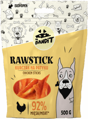Recompense pentru caini Mr. Bandit RAWSTICK , pui, 500g