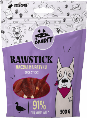 Recompense pentru caini Mr. Bandit RAWSTICK , rata, 500g