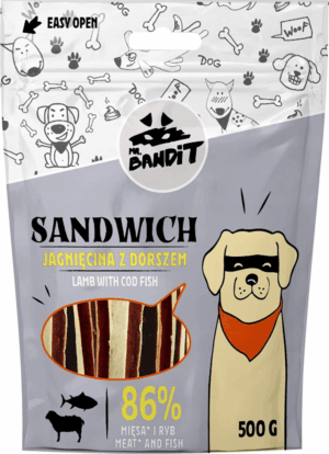 Recompense pentru caini Mr. Bandit SANDWICH lamb 500g