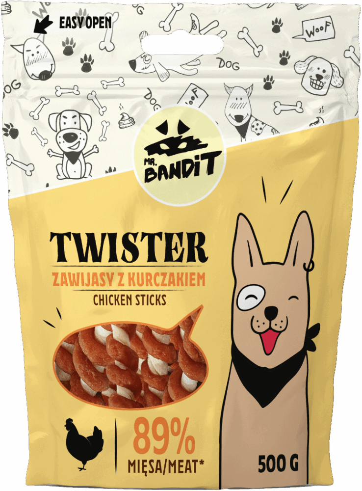 Recompense pentru caini Mr. Bandit TWISTER, pui, 500g