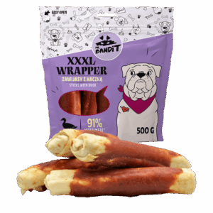 Recompense pentru caini Mr. Bandit WRAPPER XXXL, rata, 500g