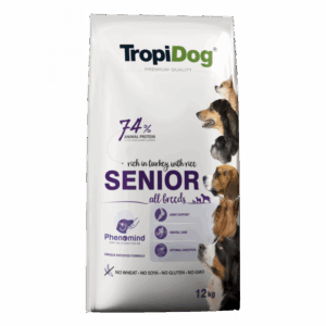TropiDog, hrana uscata Premium Senior cu curcan si orez, 12 kg
