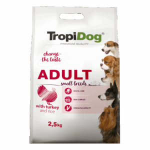 TropiDog, hrana uscata Premium Talie mica cu Curcan si orez, 2.5 kg