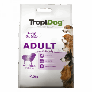 TropiDog, hrana uscata Premium Talie mica cu Miel si orez, 2.5 kg