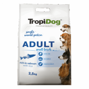 TropiDog, hrana uscata Premium Talie mica cu Somon si orez, 2.5 kg