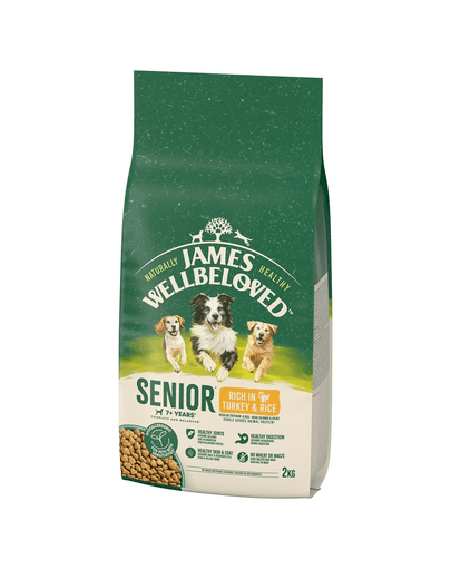 JAMES WELLBELOVED Senior 2 kg hrana completa caini in varsta >7 ani bogata in curcan si orez