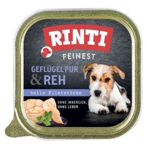 11x150g Pasăre pură & căprioară Tăvițe RINTI Feinest Hrană umedă câini