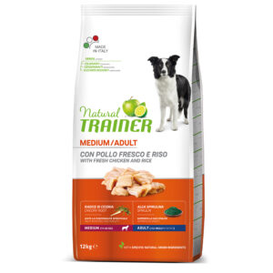 12kg Trainer Natural Medium pui, orez și aloe vera Nova Foods Hrană Uscată Câini