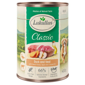 24x400g Rață & vițel Lukullus fără cereale hrană umedă câini