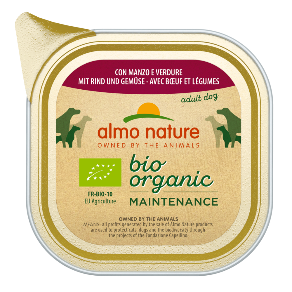 6x100g Vită bio și legume bio BioOrganic Maintenance Almo Nature Câini