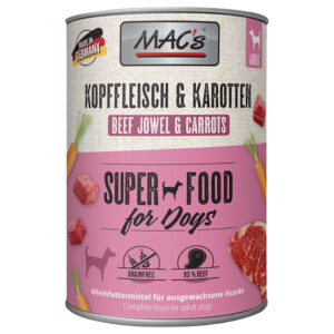 6x400g Carne de pe cap & morcovi Adult Superfood MAC’s Hrană umedă pentru câini
