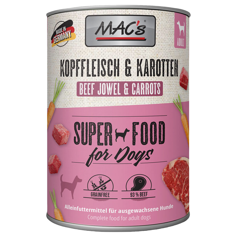 6x400g Carne de pe cap & morcovi Adult Superfood MAC's Hrană umedă pentru câini