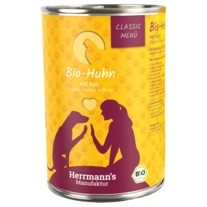 6x400g Pui bio cu orez bio Menü Bio Clasic Herrmanns Hrană umedă câini