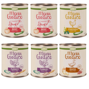 6x800g (2 x Vită, 2 x Curcan, 1 x Pui, 1 x Rață) Lukullus Menu Gustico