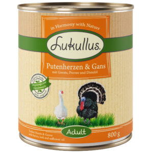 6x800g Inimi de curcan & gâscă Adult Lukullus Hrană umedă câini
