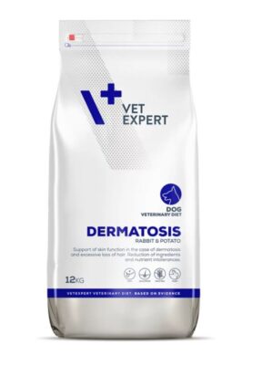 Hrana dietetica pentru caini cu dermatoza Vet Expert Dermatosis Dog, carne de iepure si cartofi, 12 kg