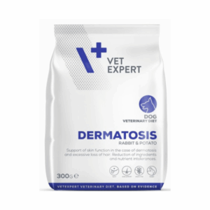 Hrana dietetica pentru caini cu dermatoza Vet Expert Dermatosis Dog, carne de iepure si cartofi, 300 g