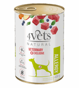 Dieta veterinara pentru caini cu simptome de alergii alimentare sau intoleranta, 4VetS Allergy, 400 g