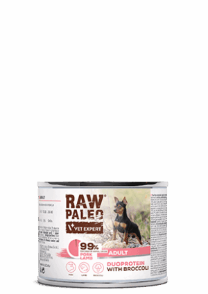 Hrană umedă pentru câini, adult, Raw Paleo Duo Protein, Porc cu Miel și Broccoli, 200g