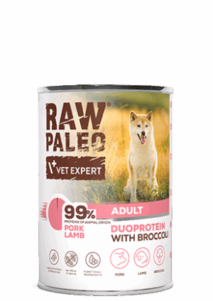 Hrană umedă pentru câini, adult, Raw Paleo Duo Protein, Porc cu Miel și Broccoli , 400g