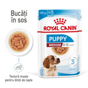 ROYAL CANIN Medium Puppy, hrană umedă câini junior, (în sos), 140g