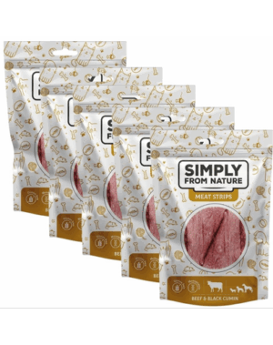SIMPLY FROM NATURE Meat Strips vita si nigella 5×80 g pentru caini