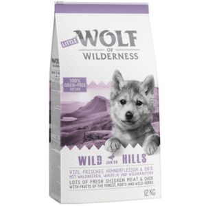12kg Junior Wild Hills Wolf of Wilderness hrană uscată + 6x800g umedă