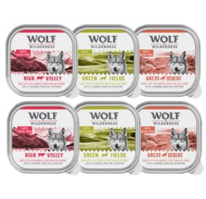 6 x 300 g mix pack Wolf of Wilderness bol pentru hrană umedă pentru câini