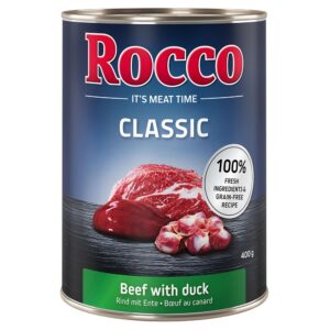 6 x 400g Rocco Classic Hrană umedă câini – Vită și rață
